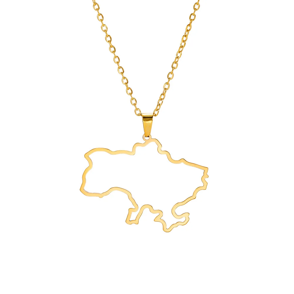 Amaxer Hollow Map of Ukraine Pendant Necklace For Women Men Stainless Steel Necklaces Gold Color Jewelry Gift