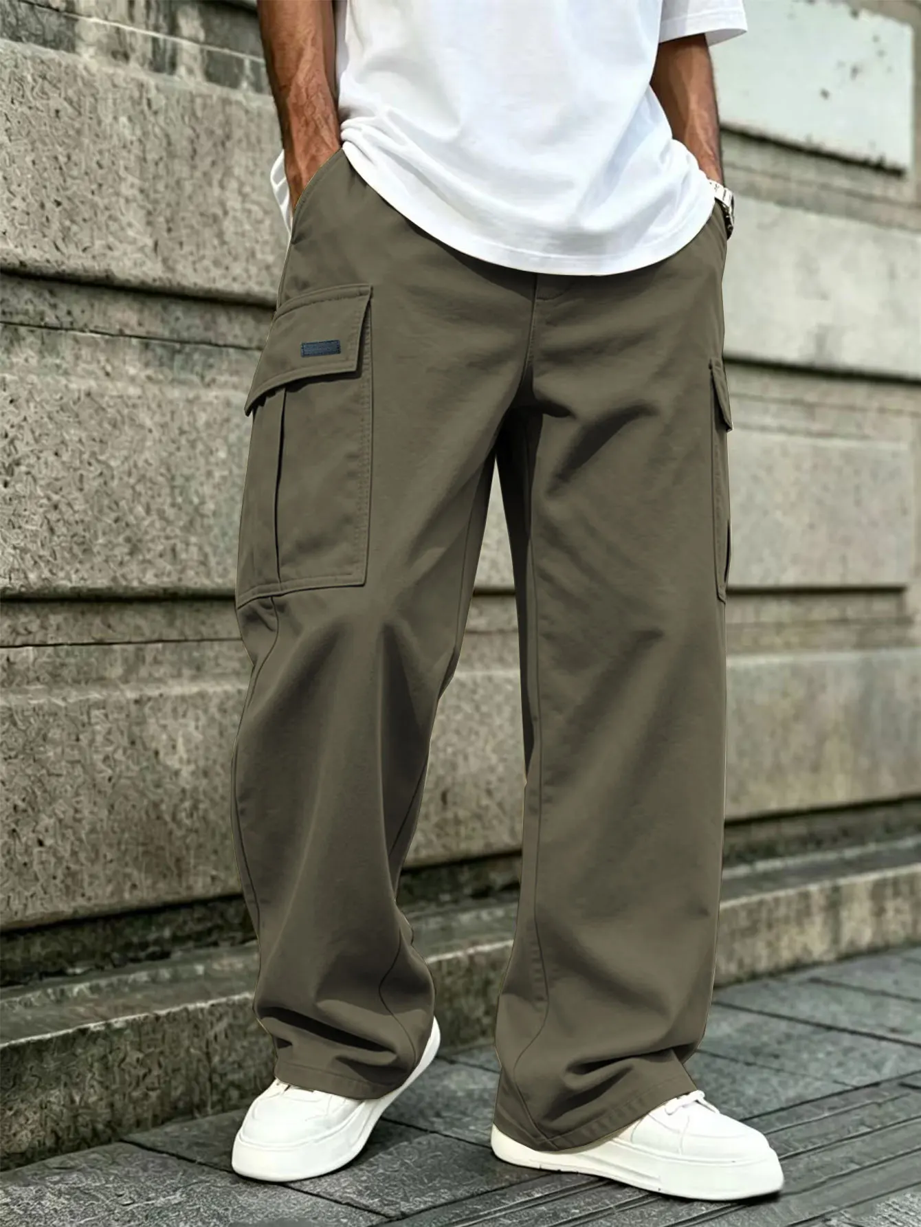 Herren Casual Gerade Geschnittene Arbeitshosen aus Gewebtem Stoff für Frühling & Herbst Modisch Bequem für den Täglichen Gebrauch – Detail 14