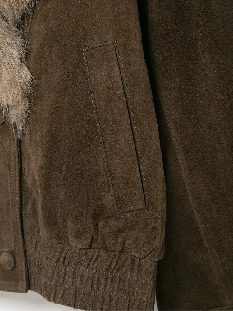    Elegante Frauen Wildleder Lose Jacke Mode Faux Pelz Kragen Zweireiher Jacke 2025, Winter High Street Kurze Streetwear