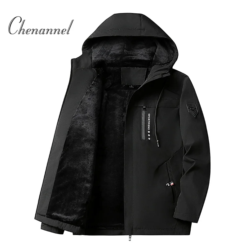 

Hooded jacket for men in autumn and winter, thickened and fleece, high-end men's windproof outdoor casual coat