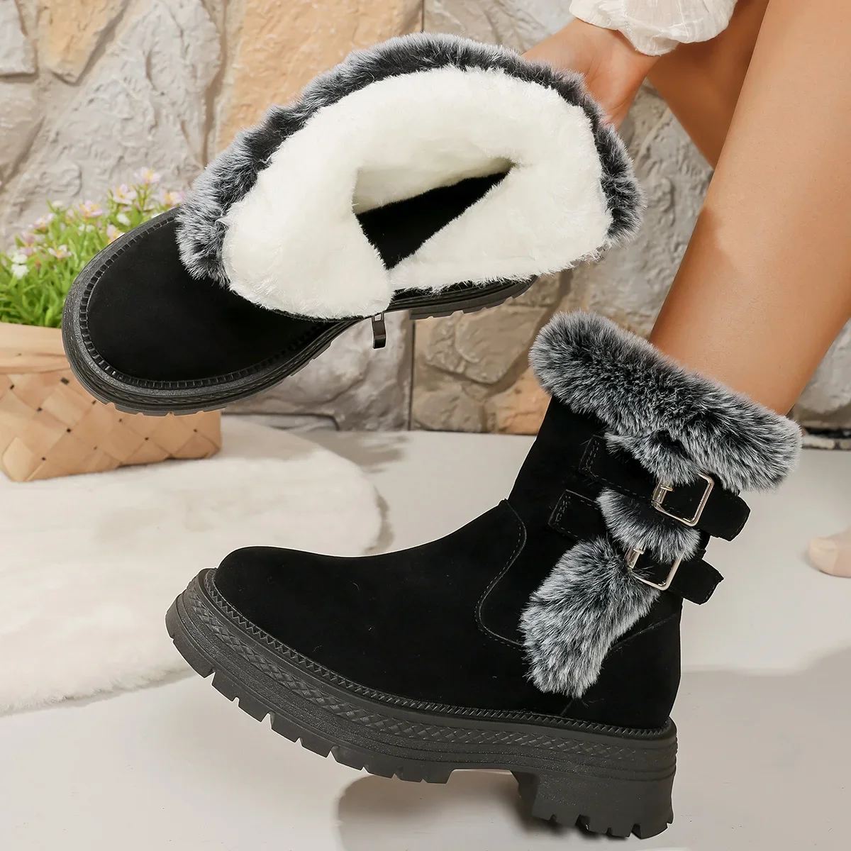

Fashion Women's Warm Snow Boots Plush Comfortable Anti-slip Winter Ankle Boots Outdoor Designer Shoes for Women Zapatos De Mujer