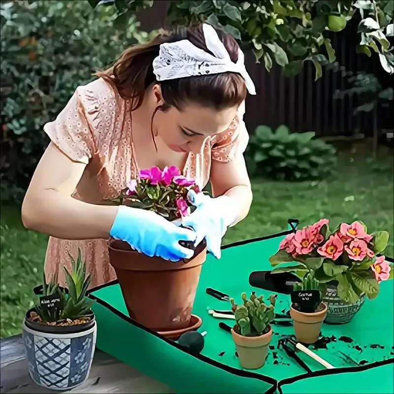 

Green Plant Transplanting Mat Foldable Gardening Work Cloth Waterproof Thickened Gardening Soil Watering Mat Plant Care Products