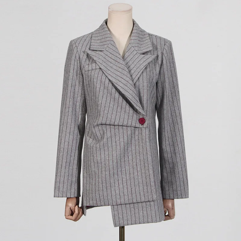 ZOCI Oud Geld vrouwen Gestreepte Onregelmatige Blazers Mode Pak Jassen Vrouwelijke Revers Jassen Kantoor Dame Pak 2025, Herfst Nieuwe