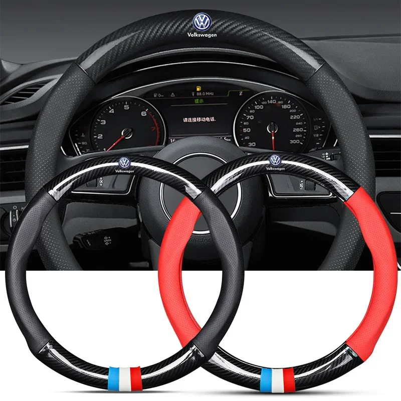 Carbon fiber Car Steering Wheel Cover Breathable Anti Slip For Volkswagen B5 B6 B7 T4 T5 Golf 5 6 7 Polo Passat Tiguan Jetta Gol