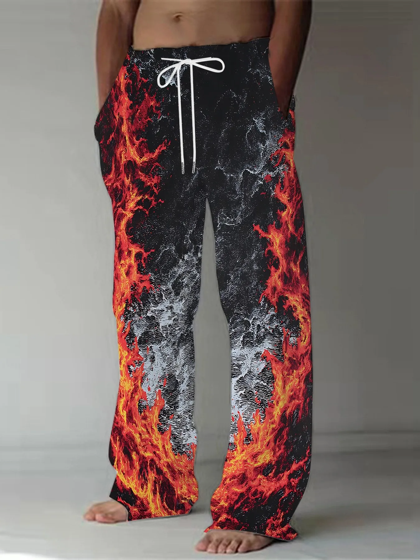 Flame Colorful 3D Printed Pants for Men and Women, Casual Vacation, Entertainment, Straight Leg Pants, Fitness and Sports