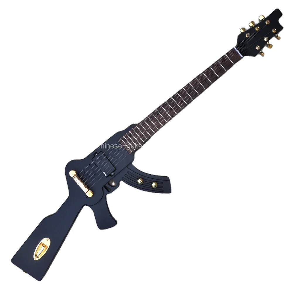 GunShape Musical Instrument Right Handed Black Electric Guitar 6 Strings Travel Guitar
