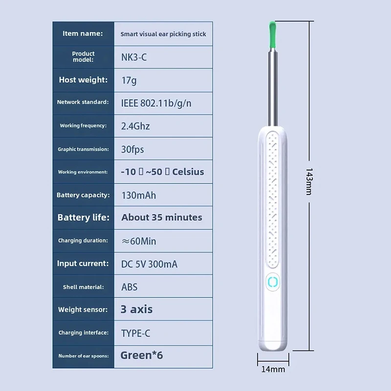Беспроводной Wi-Fi ушной выбор, отоскоп, камера, бороскоп, светящаяся ушная воск, чистка зубов, осмотр полости рта, здравоохранение, очиститель ушей 2025