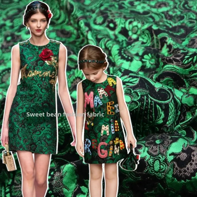 Gold Brocade Jacquard Fabric Yarn-dyed Emerald Embossed Blazer Dress Garment European Brand Fashion Design Wholesale Cloth