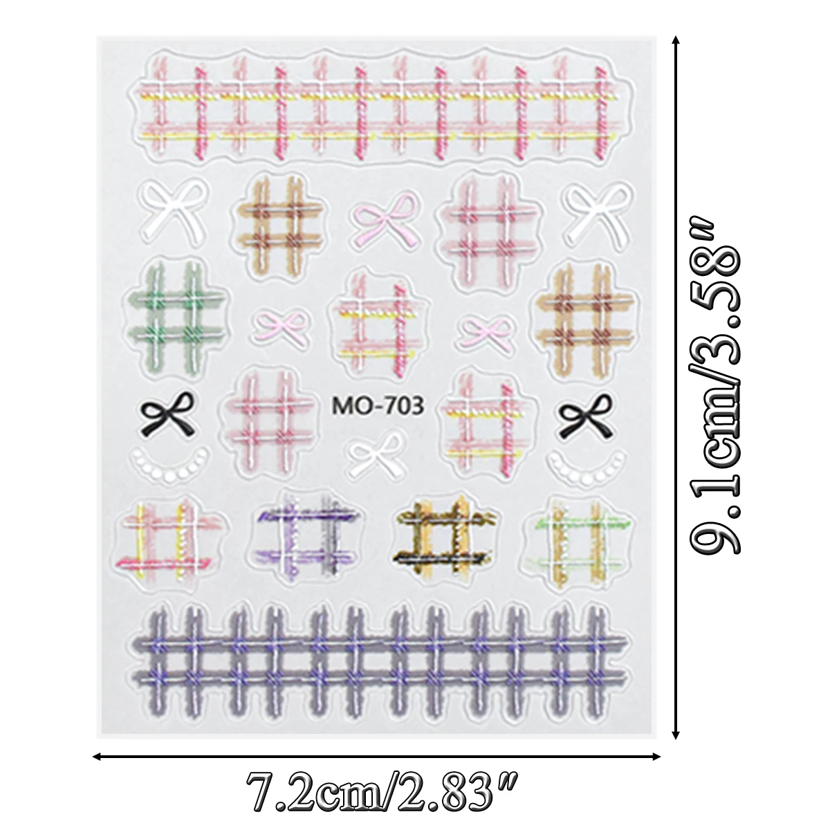 3/6/12枚入り チェック柄ネイルアートステッカーセット、ブラウンベージュホワイトのチェック柄＆リボンハートデザイン 5Dチェック柄デカール DIYネイル用