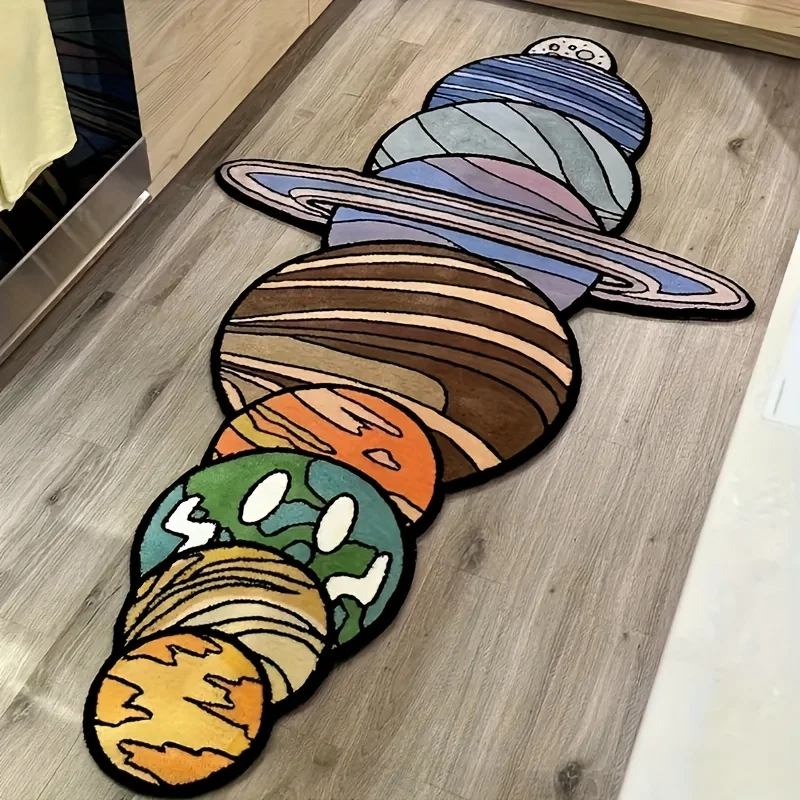  Cartoon Planet Shaped Non-Slip Soft Carpet Bedroom Bedside Blanket for Children's Room Playroom Floor Mat Home Decor