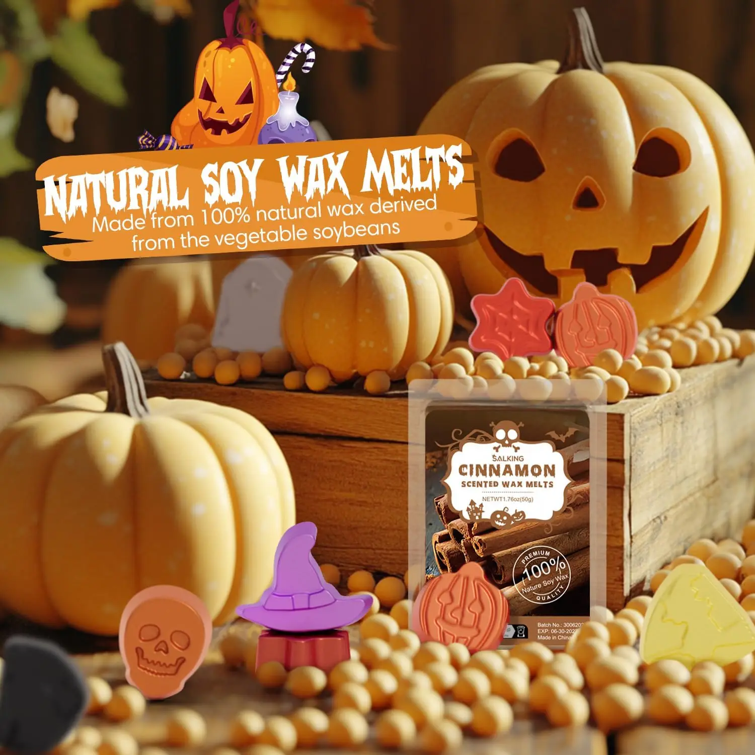 Halloween Scented Wax Melts, Fall Soy Wax Melts Gift Set, Wax Cubes/Tarts for Warmer - Pumpkin Pie, Caramel Apples, Candy Corn, Vanilla, Snickerdoodle, Apple Cider, Cinnamon, Harvest Spice