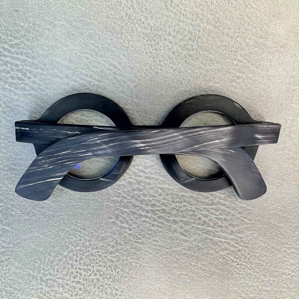 Eyeglass Frames Unique Vintage Matte Round Thick Handmade Buffalo Horn Stripes Oversize Eyewear Prescription Men Glasses Frames