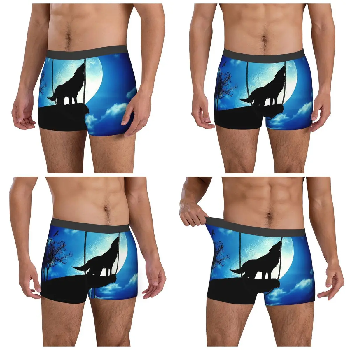 Bokserki Szorty Majtki z motywem wycierającego się wilka Bielizna męska Oddychająca bielizna dla mężczyzn Chłopak Prezent