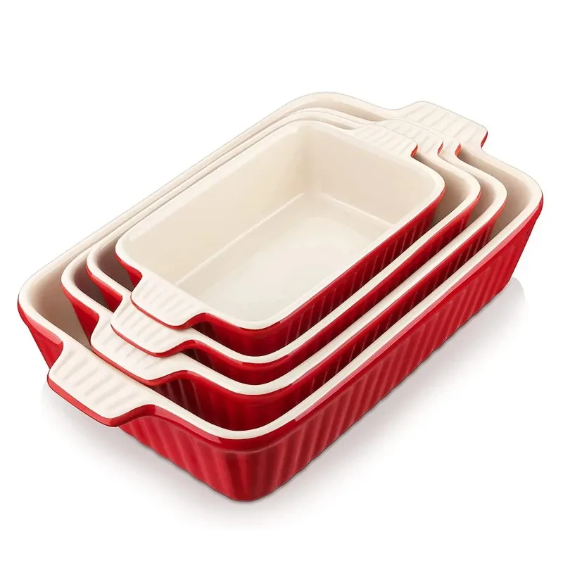 

9.4"/11.1"/12.2"/14.7" Ceramic Porcelain Baking Dish Baking Tray Cake Baking Pan with Handles