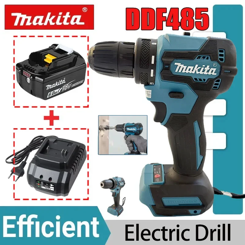 

Аккумуляторная бесщеточная дрель Makita DDF485, компактный беспроводной инструмент, многофункциональный шуруповерт с ударным механизмом, с зарядным устройством
