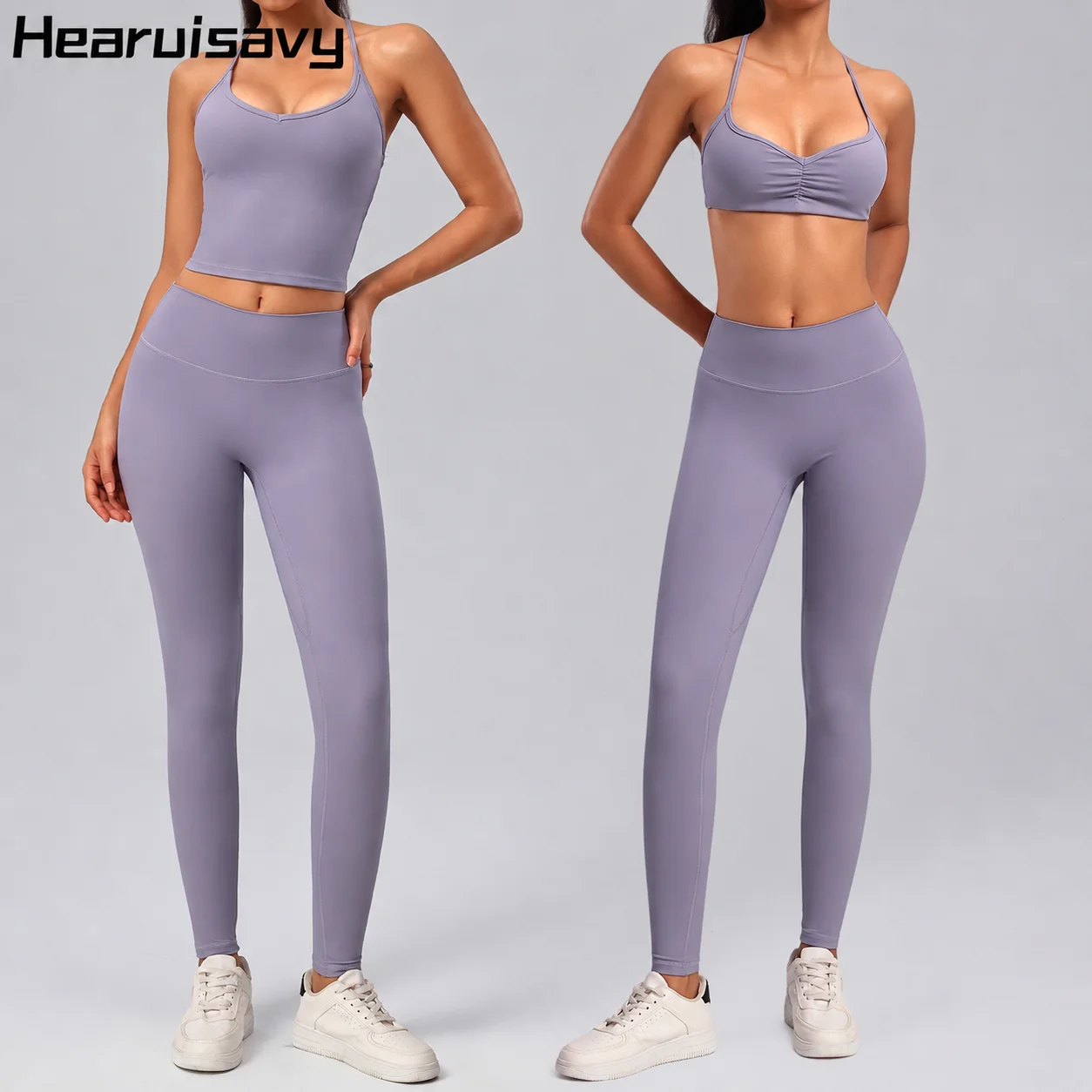 Hearuisavy Fitness Set Women 2Pcs Halter Sports Bra Quick Dry Yoga Tank Top Running High Waist Workout Leggings Gym Sportswear