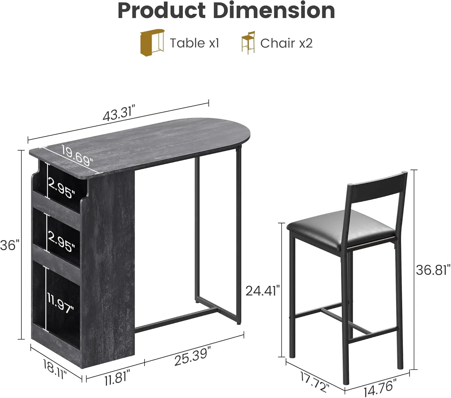 Gaomon Bar Table And Chairs, Tall Kitchen Breakfast Nook With Stools/Dining Set For 2, Storage Shelves For Space-Saving, Pub