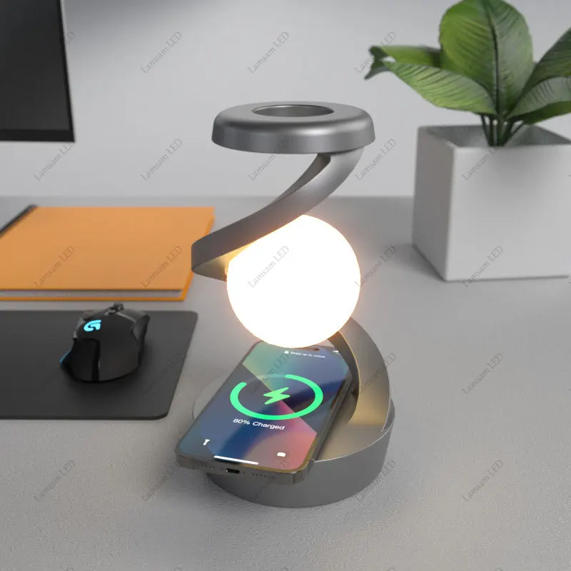 Rechargeable Magnetic Suspension Moon Lamp RGB with Wireless Phone Charger Floating Ball Light Unique Desk Light for Room Decor