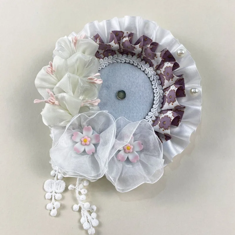Handmade Lace Y2k bag Ornament Anime Badge Holder Round Badge Display Rose Decor Lolita Cosplay Pins Protector Japanese Itabag A