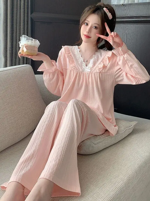 

Весенне-осенний женский комплект одежды Long Sve, длинные брюки, милая милая домашняя одежда Ins Sle, молодежный комплект из полиэфирного волокна