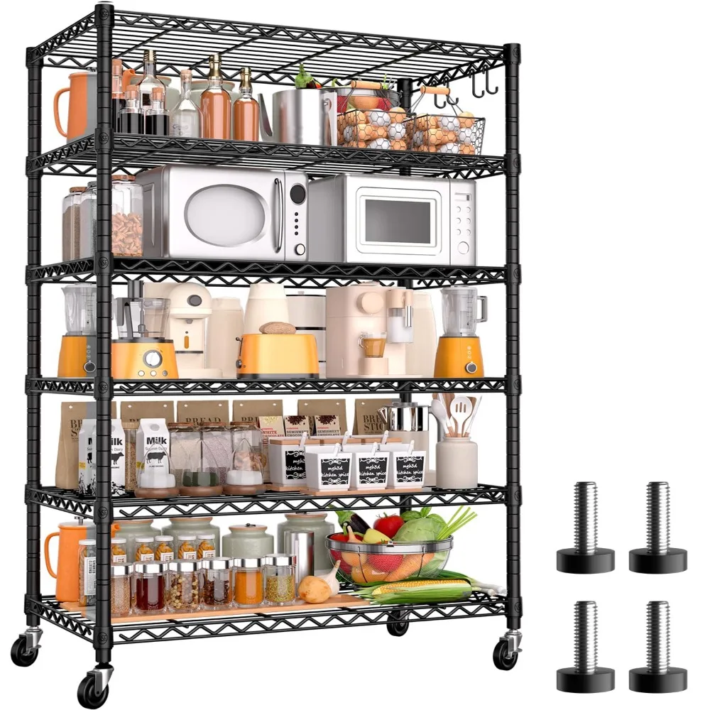 

6 Tier Wire Shelving with Wheels 78''H 1500lbs Storage Shelves NSF Certified Heavy Duty Steel Metal Shelf, Customized