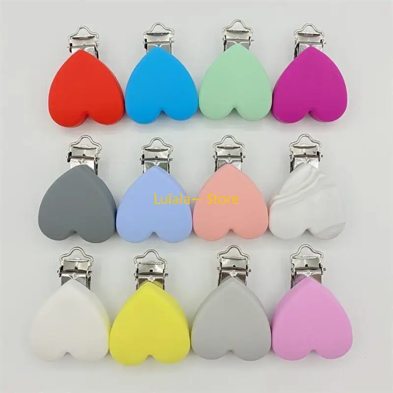 

Y4QA Silicone Heart Pacifier Clips BPA Baby Teethers Dummy Clips Silicone Beads For Feeding Pacifier
