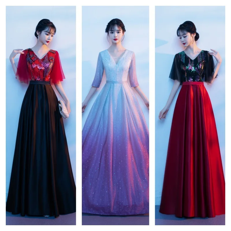 

New Women's Choir Performance Dress Adult Long Dress Choir Costume Stage Performance Dress Host Conductor Costume