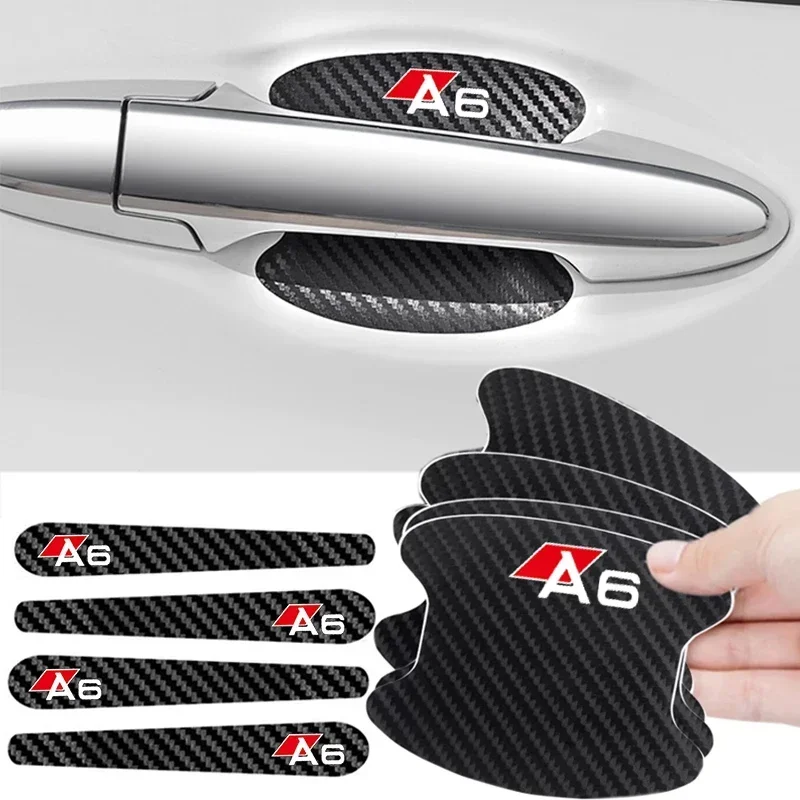 Car Door Handle Bowl Protector Stickers Carbon Fiber Anti Scratch Bumper Strips for Audi A6 Logo Anti-collision Protection Tape