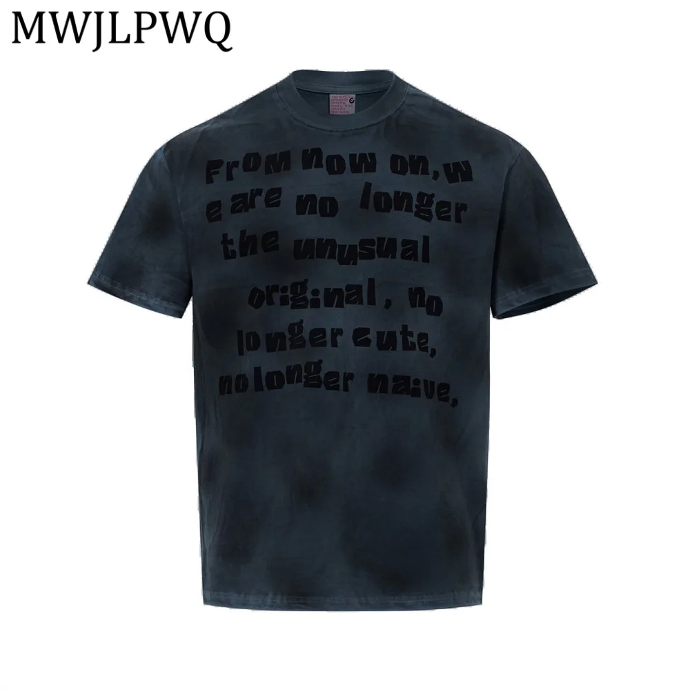 

Футболка с коротким рукавом в уличном стиле с буквенным принтом и эффектом потертости MWJLPWQ, мужская, в стиле хип-хоп, уличная мода, тай-дай, свободный крой, хлопковая, 14496