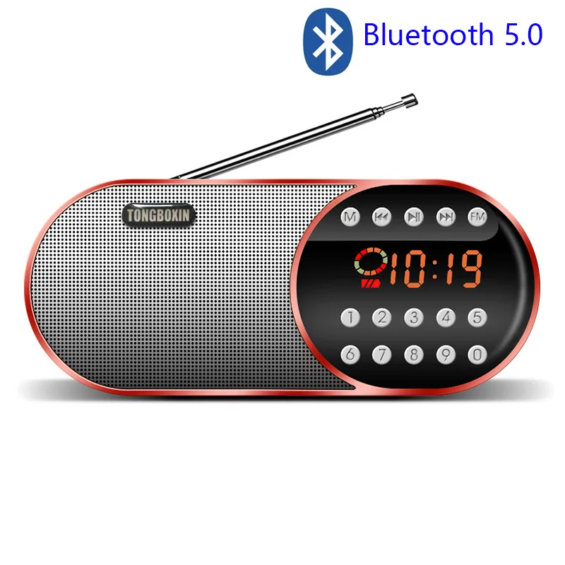 Portable Mini FM Radio Wireless Bluetooth 5.0 Speakers TF\USB\LED Flashling Function Support 3.5mm Earphone MP3 Player