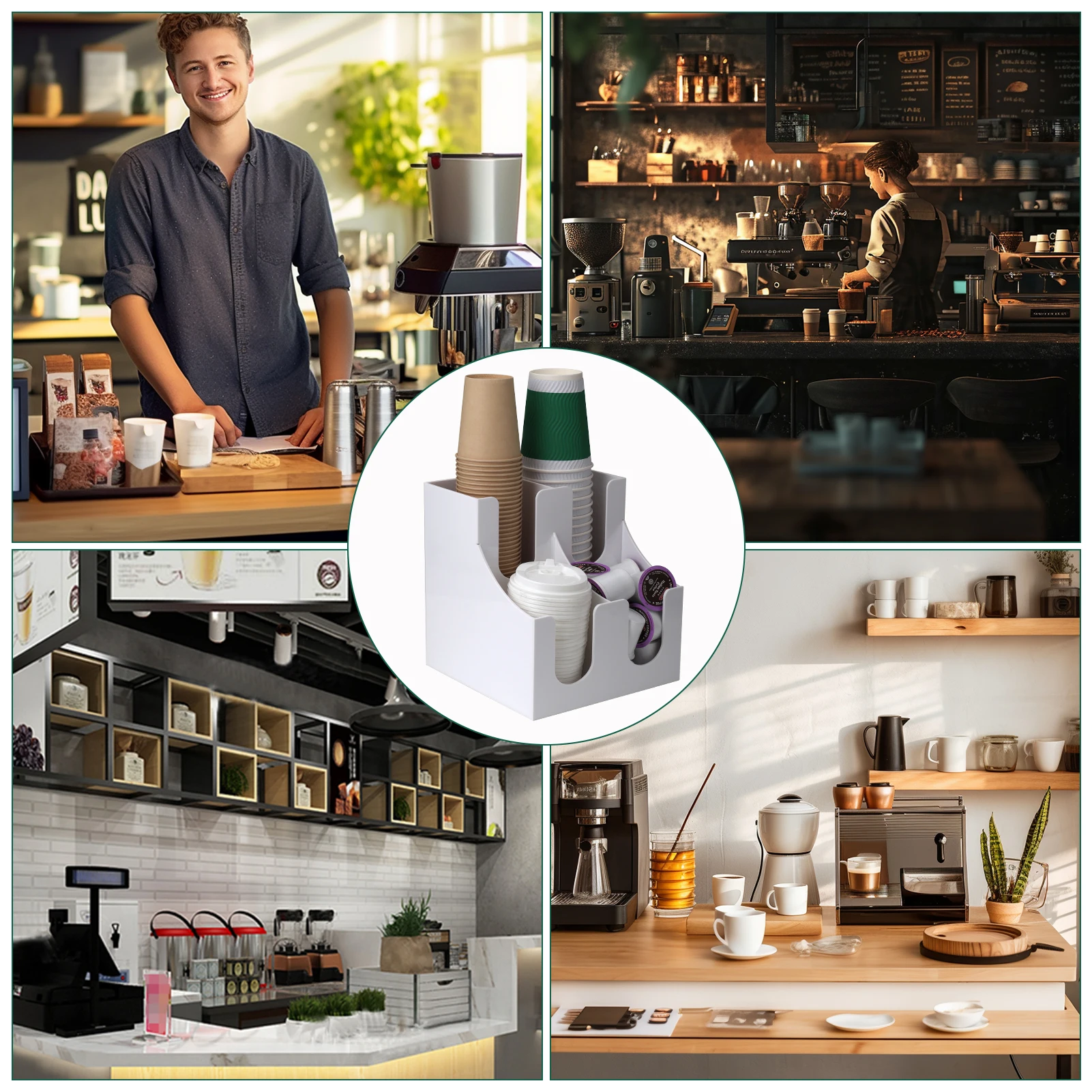Acrylic Coffee Cup Dispenser, milk disposable plastic paper cups lid holder organizer party buffet cafe store stand rack storage