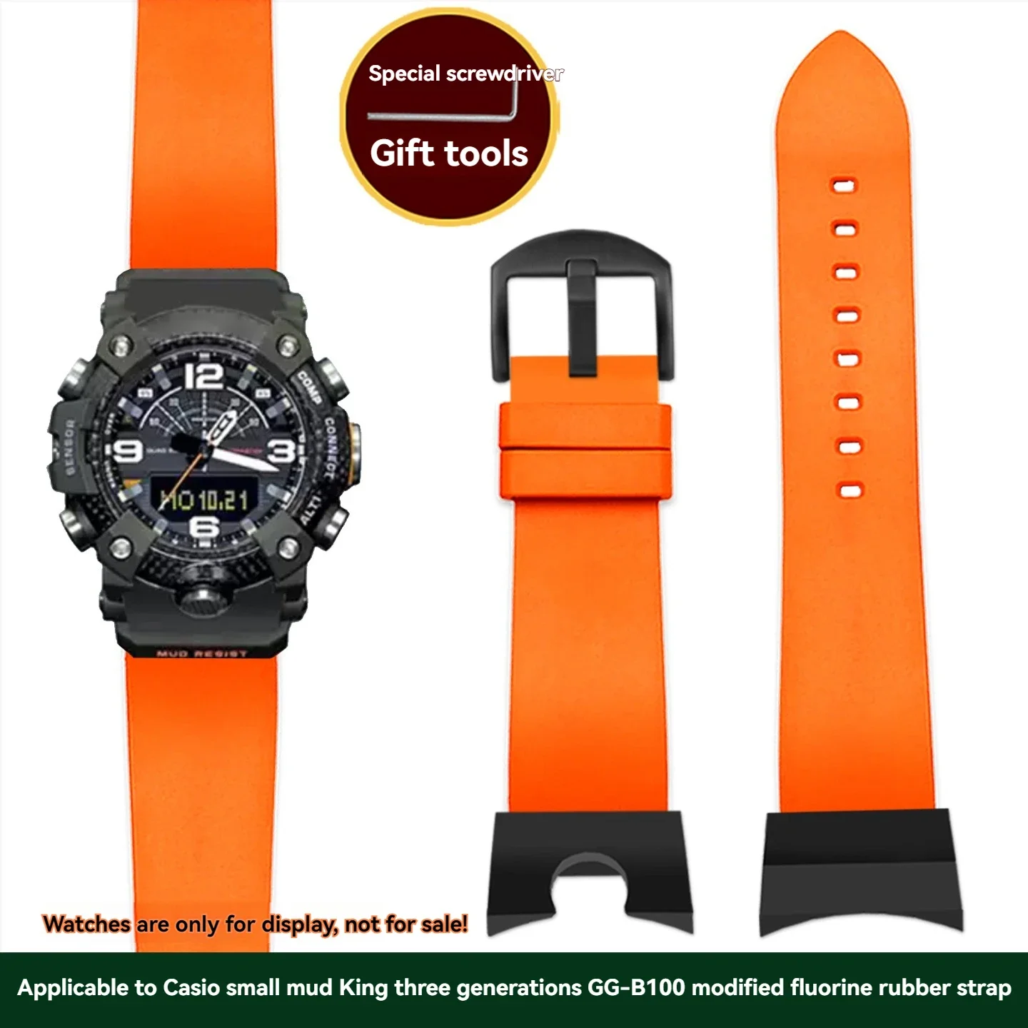 GG-B100 Fluororubber Watch Strap for Casio Third-Generation Little Mud King 5594 GG-B100 Sports Waterproof Rubber Strap Black