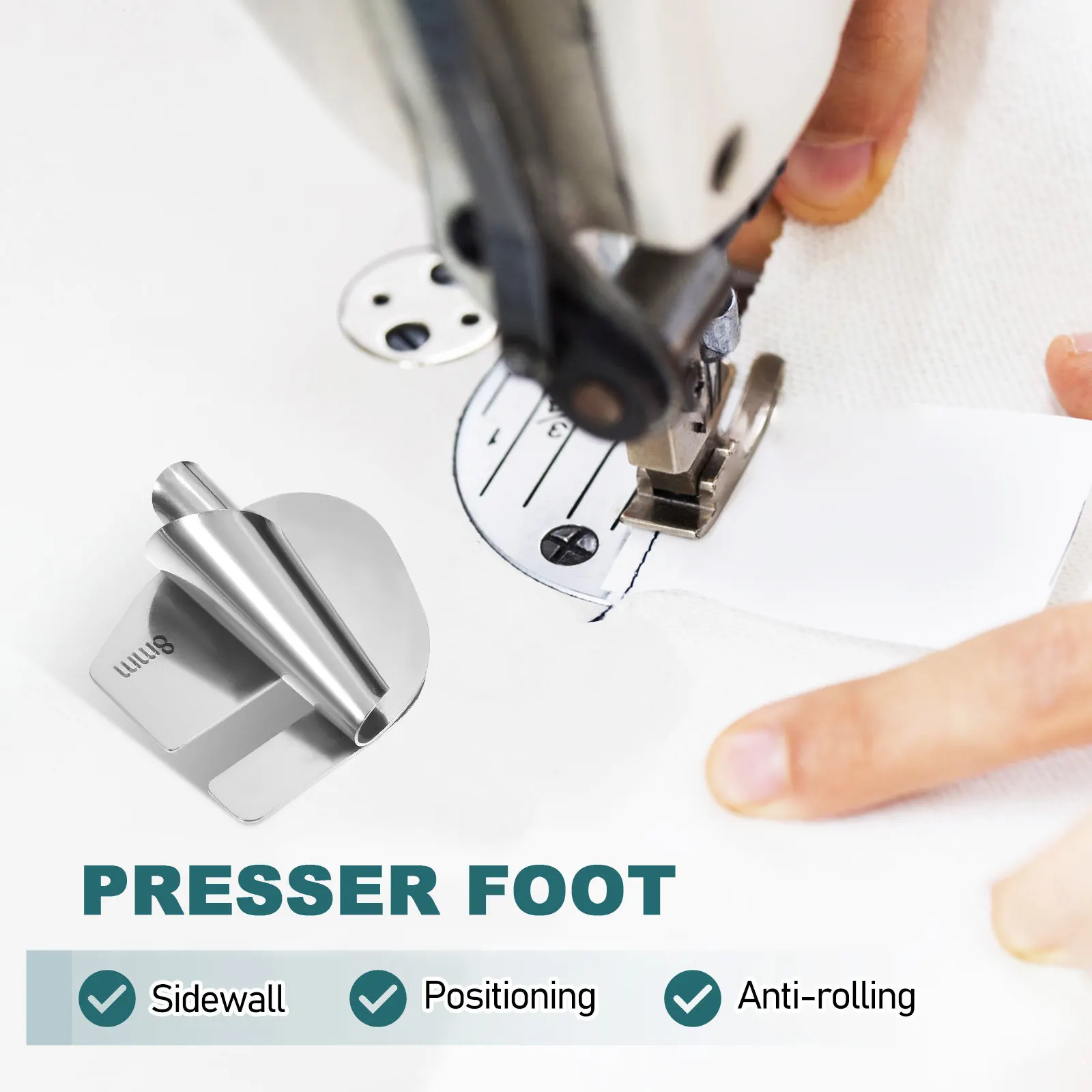 1Set Rolled Hemmer Feet for Sewing Machine Stainless Steel Presser Feet Set Polished Surface Universal Fit Hem Roller Binder