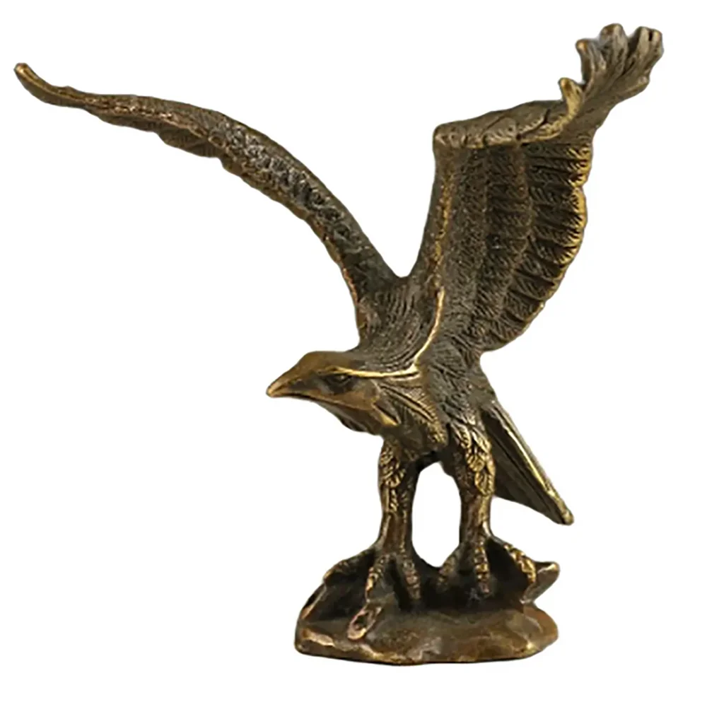 Collection Chinese Brass Carved Animal a Great Hawk Spreads Its Wings Exquisite Small Statues Gift