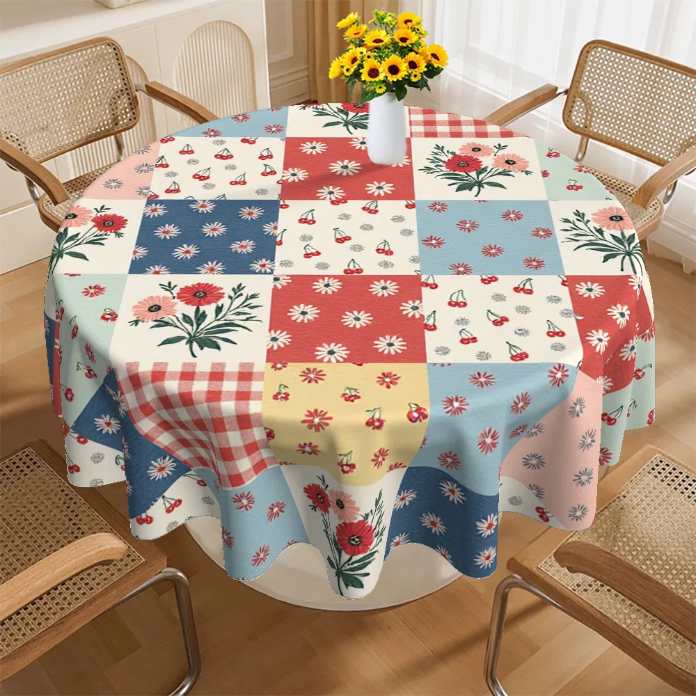 tablecloth featuring a blend of rural-style flowers and checks, perfect for birthdays, weddings, and anniversary celebrationsxzj