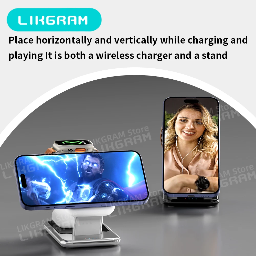 แท่นชาร์จไร้สาย 3 in 1 สำหรับ MagSafe สำหรับ Apple iPhone 12-17, Apple Watch และ AirPods 3-4 (ไม่ใช้ได้กับ AirPods 2) รุ่น Y10