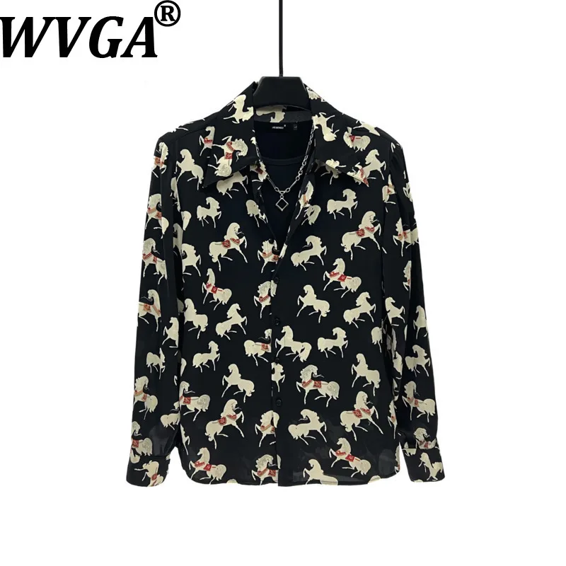 

WVGA Spring Summer New Man Tide Vintage Printed Long Sleeve Shirts Niche Chic Casual Breathable Turn-Down Collar Tops Ins W20835