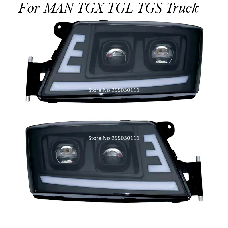 1pcs 24V The Latest version FULL LED Headlight Fit For MAN TGX TGL TGS Truck DUAL LENS LED Headlight 8125106496 8125106497