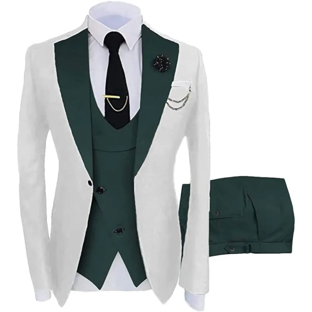

3 PC Mens Suits for Wedding Slim Fit Blazer Vest Pants Groom Tuxedos Business Suit