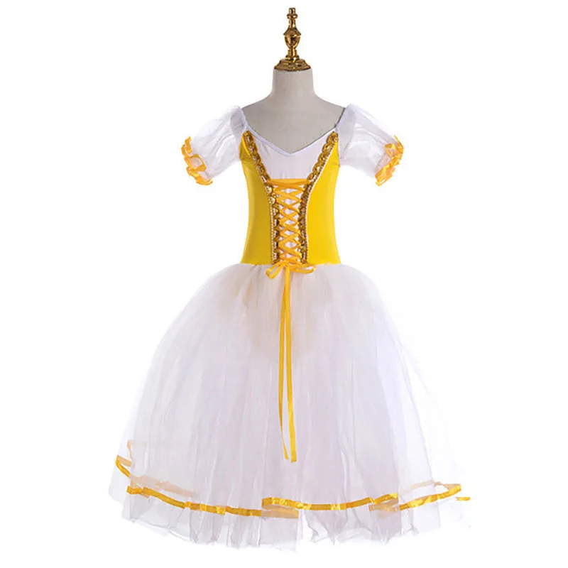 

New yellow Ballet Skirt Costume For Children Girls Sling Dance Long Dress Dance Skirt Velvet Tops