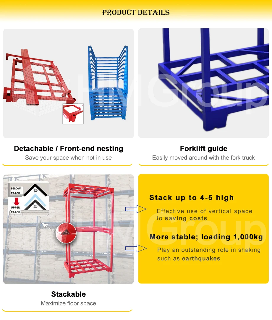 Industry warehouse stack movable durable welded detachable q235 steel metal storage nestainer rack