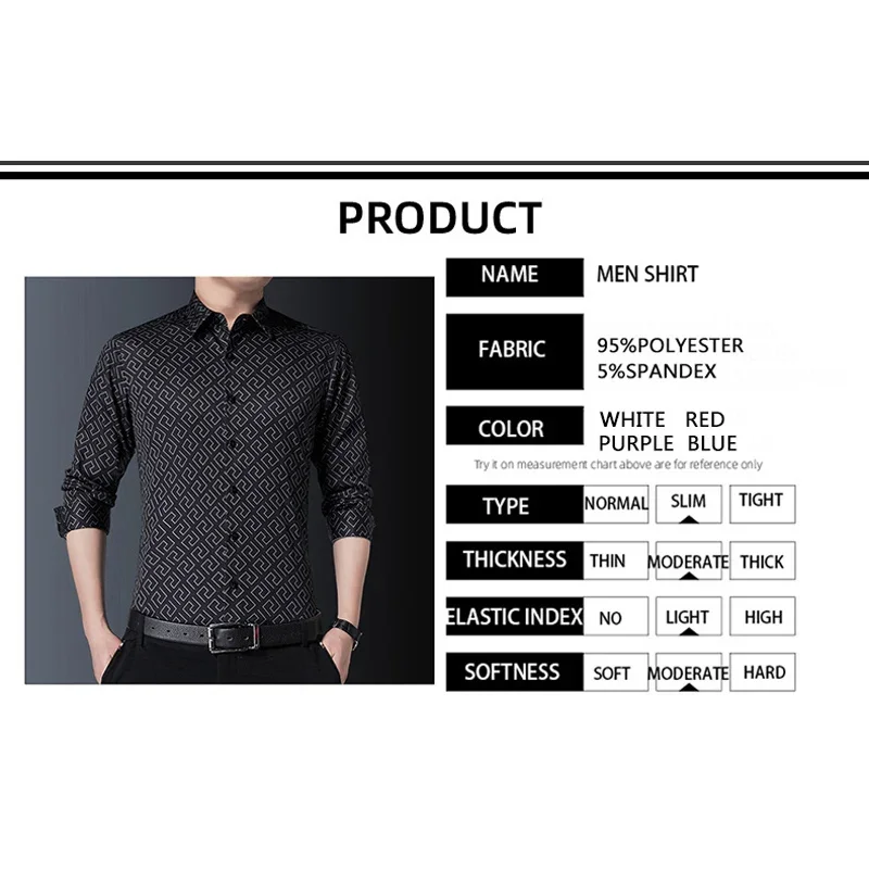 BROWON Fashion Men Shirts Long sleeve Shirts for Men Turn-Down Collar Print Slim Fit Smart Casual Work Shirts Men Clothing