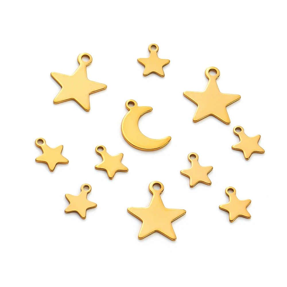 20Pcs Stainless Steel Moon Star Flat Charms End Tail Dangle Pendants for Jewelry Making Diy Bracelet Earring Necklace Findings