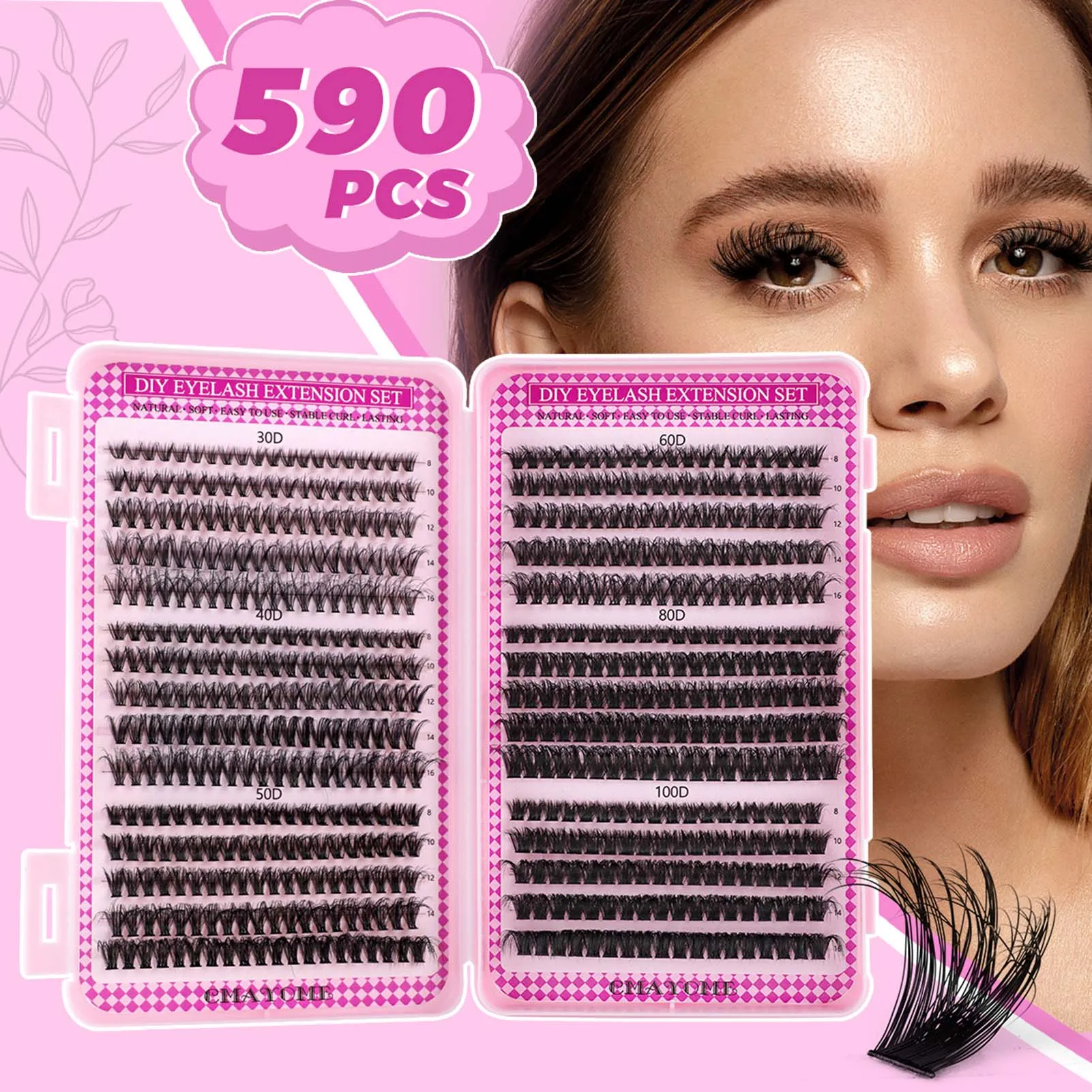 30-100D Fluffy lash clusters set 590pcs volume false eyelashes set D Curl Individual Lashes for professional makeup lashes