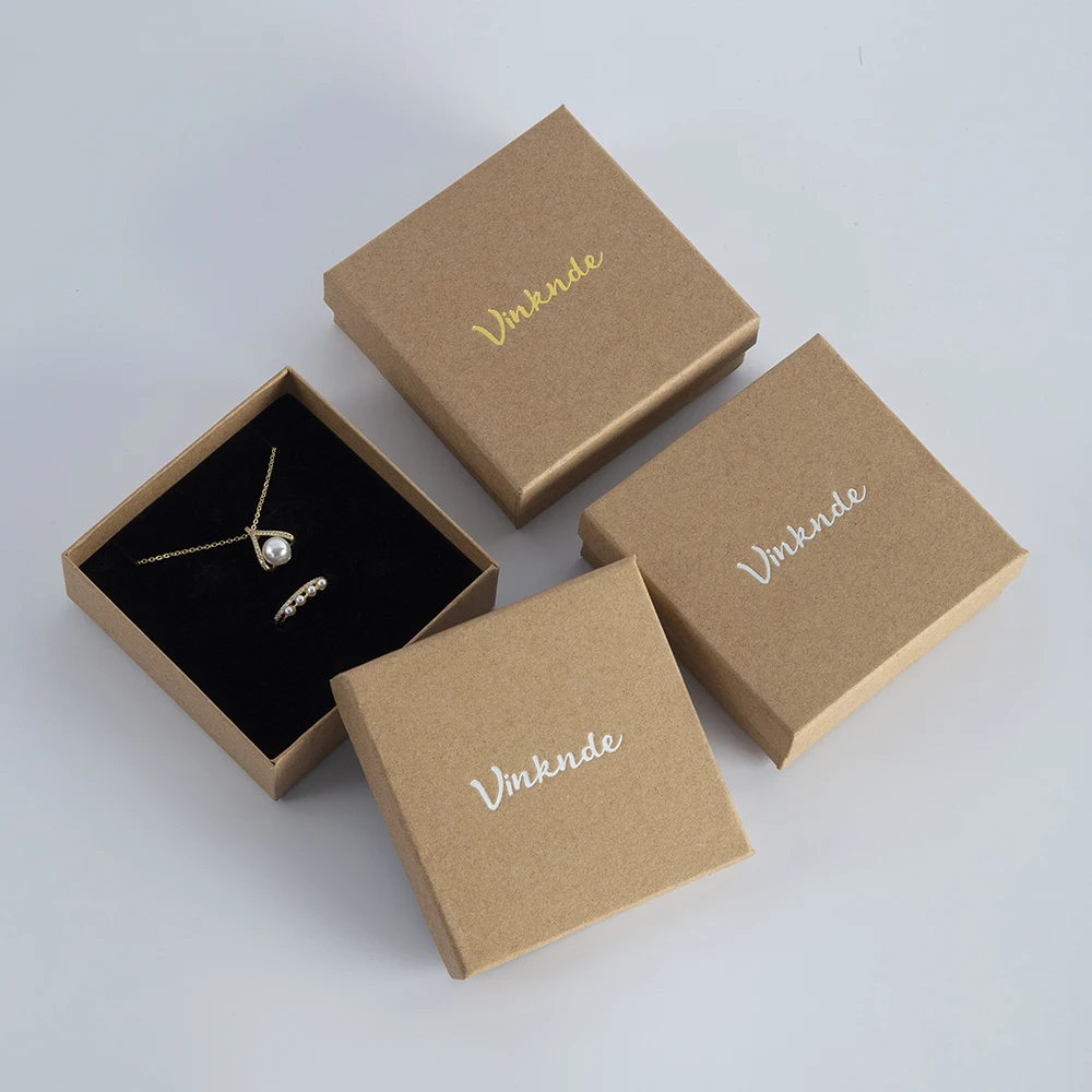 

Personalized Jewelry Paper Kraft Box Sterling Silver Ring Earring Bracelet Pendant Packaging Case Suede Velvet Bag Storage Case