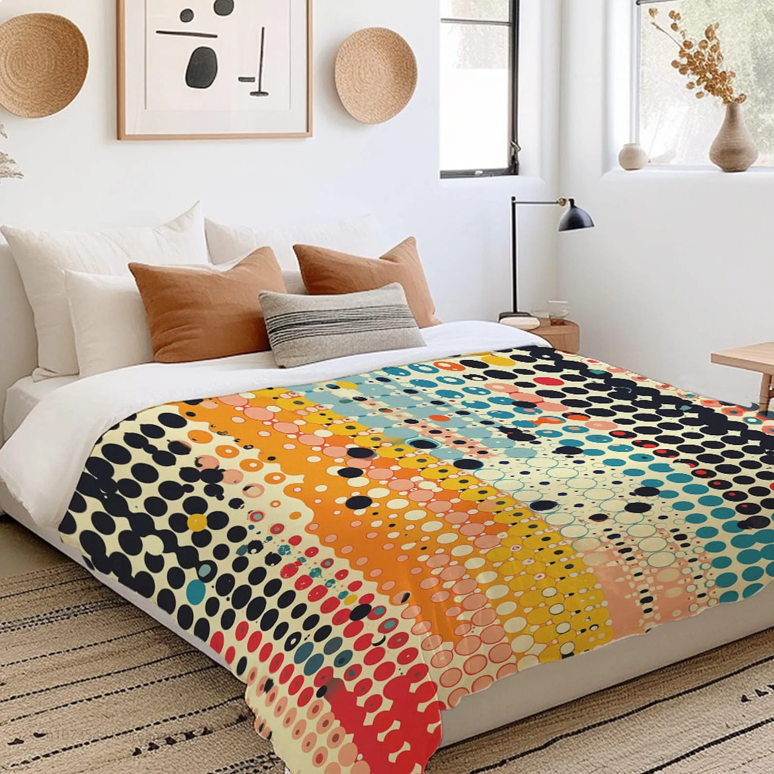 Retro Dots Abstract Colorful Shapes Duvet Cover Set Soft Bedding