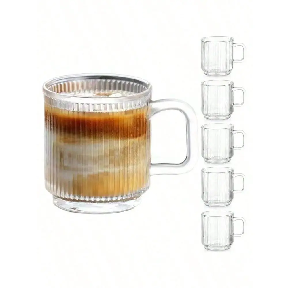 

PACK Premium Glass Coffee Mugs With Handle, 12 OZ Classic Vertical Stripes Glass Coffee Cups, Transparent Tea Cup HotCold Bever
