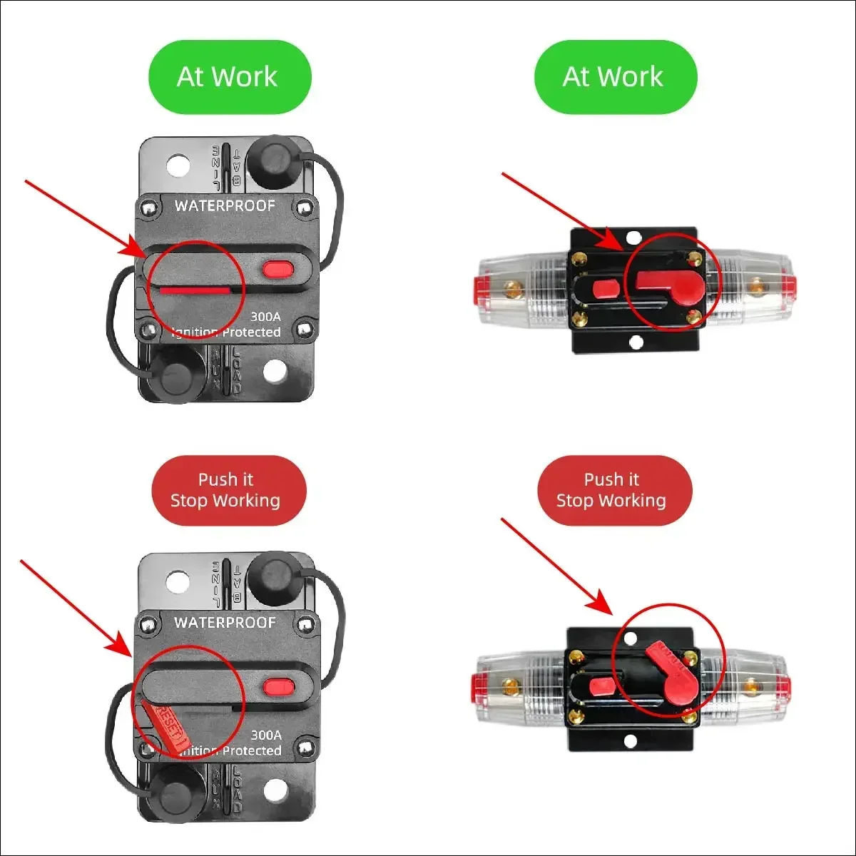 Fuses for Boat Audio Circuit Breaker 12V Trolling with Manual Reset Manual Power Protect Waterproof 30A 50A 80A 100A 200A 300A