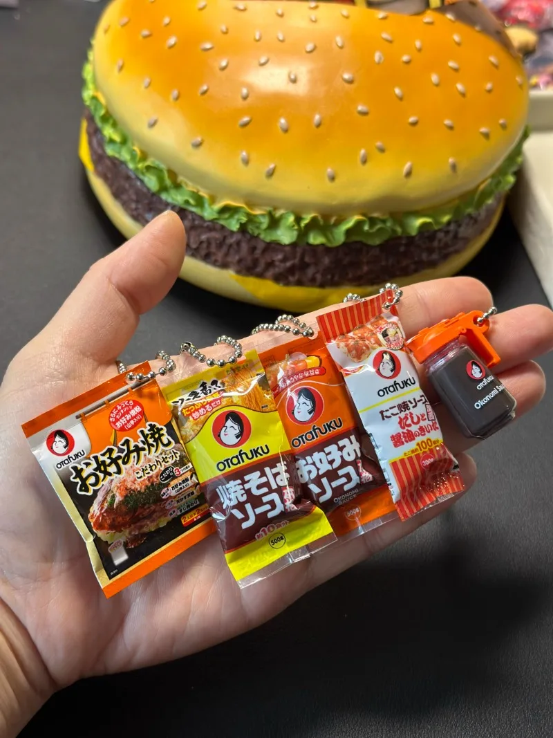 Bandai Gashapon Cute Kawaii Candy Figure Anime Miniature Japanese Osaka Yaki Sauce Snack Food Keychain Model Capsule Toys Gift