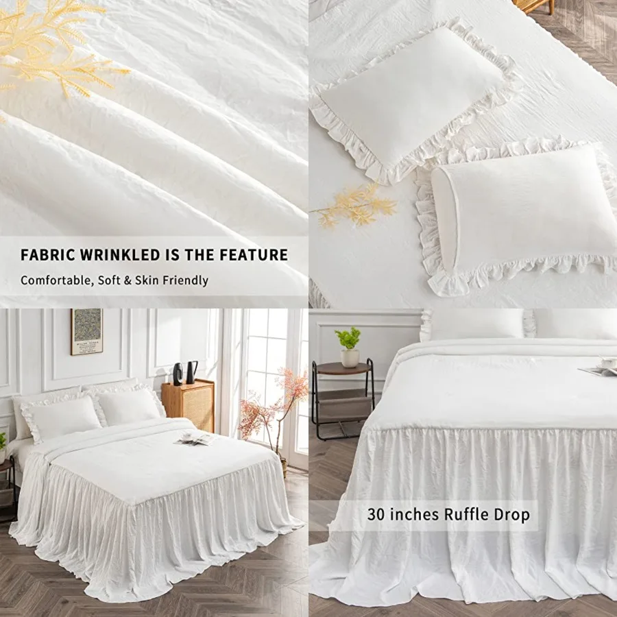 

Home Bedding Bedspread Set Quilt - Farmhouse Bedspread Summer Coverlet Bed Spreads, Lightweight Quilt Chic Vintage Bedding Ruff